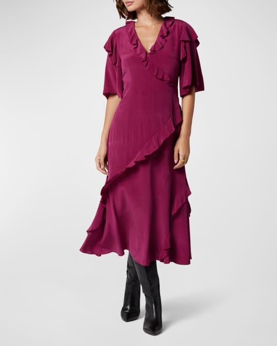 joie dress AW.Bridal A-line V-Neck Floor Length Sleeveless Spaghetti Straps Ruching Split Plus Size Dresses Dark Emerald Size 6 it features cascading pink ruffles along the plunging neckline for a bold romantic touch Joie Puff Sleeve Shirred Dress