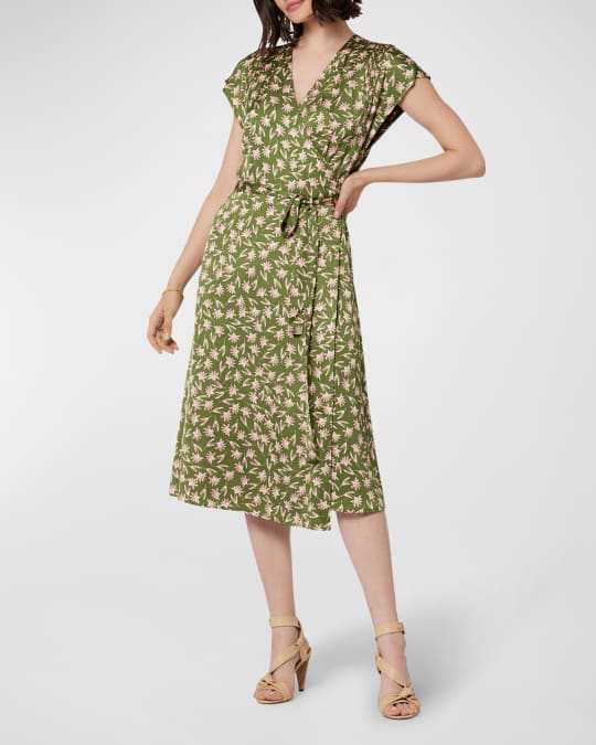 Joie Sami Floral-Print Wrapped Midi Dress | Neiman Marcus