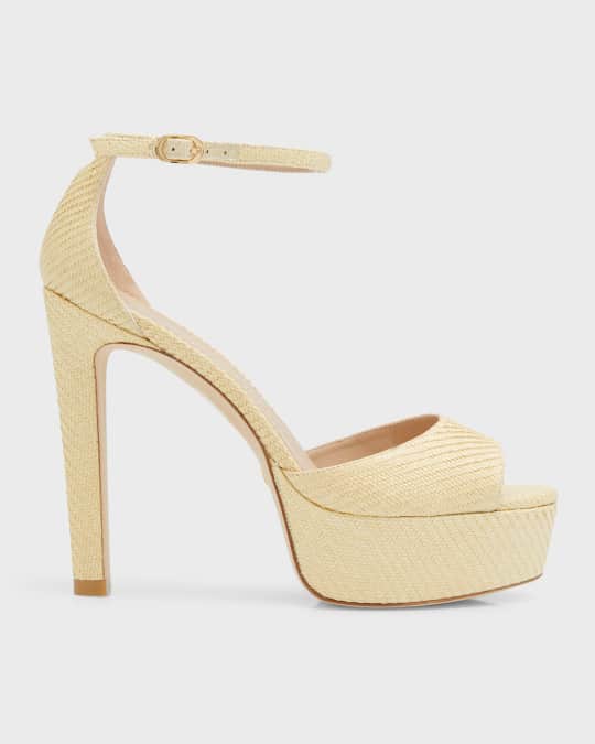 Stuart Weitzman Disco Raffia Ankle Strap Platform Sandals Neiman
