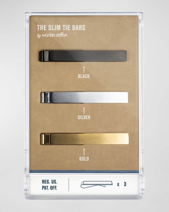 Men's 3-Pack Slim Tie Bar Set, Assorted Colors