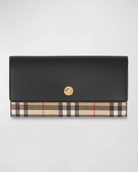 BURBERRY Continental Vintage Leather Check Wallet Black