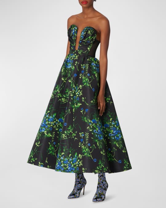 Carolina Herrera Floral-Print Plunging Strapless Corset Maxi Dress | Neiman  Marcus