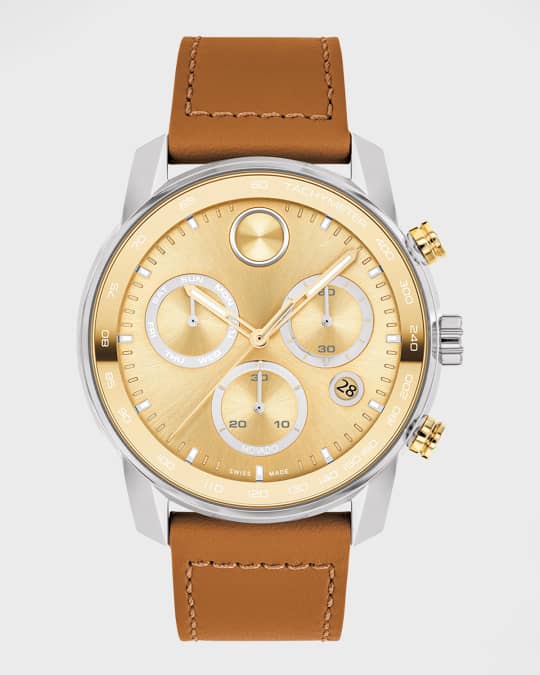 Men's Bold Verso Chronograph Leather Strap Watch, 44mm