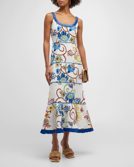 Alexis Zelda Sleeveless Embroidered Tiered Midi Dress | Neiman Marcus