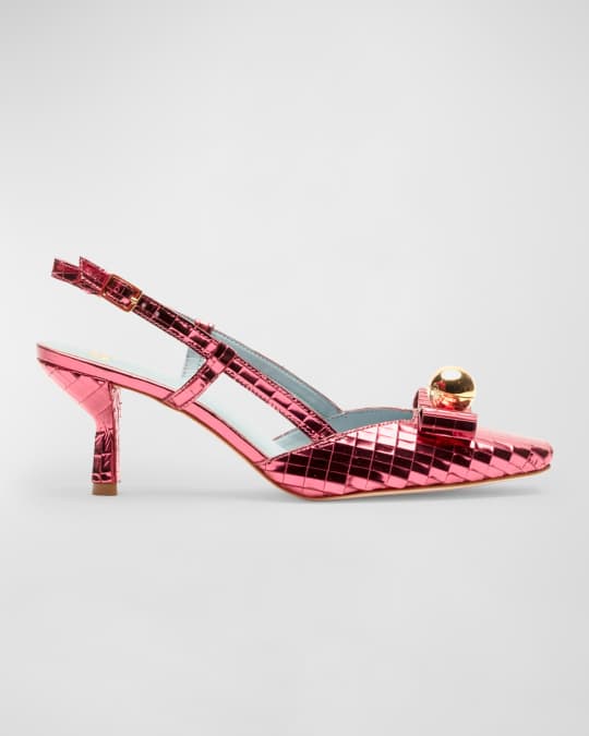 Frances Valentine Raquel Metallic Leather Disco Kitten Heel Pumps