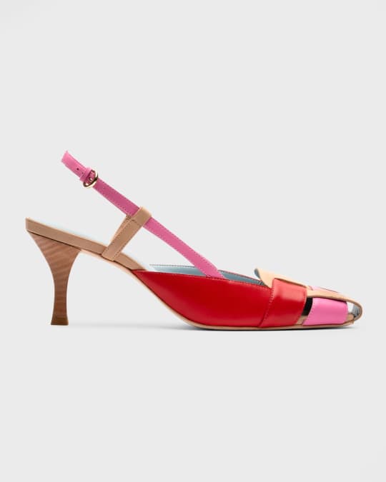 Liza Leather Basketweave Kitten Heel Pumps