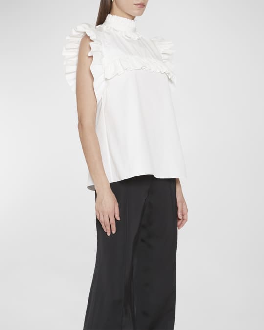 Jil Sander Ruffle Turtleneck Boxy Sleeveless Top Neiman Marcus
