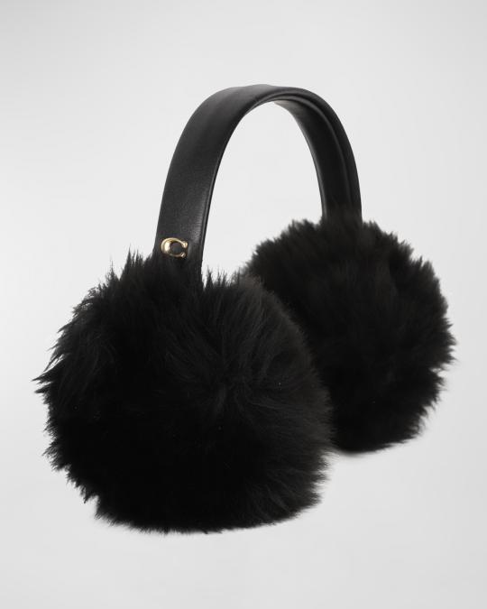 COACH Logo Charm Shearling Earmuffs | Neiman Marcus