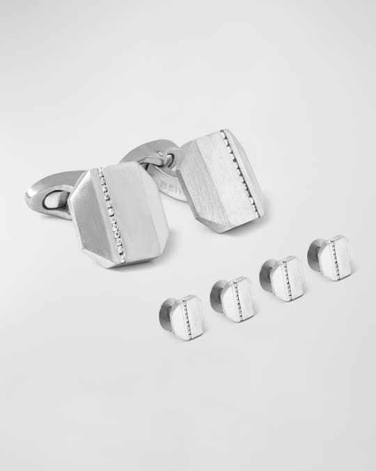 Tateossian Men's Silver Titanium Diamond Cufflink and Shirt Stud Set Neiman Marcus