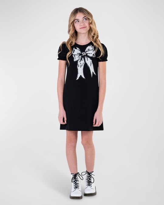 Girl's Linda Sequin Bow Applique Dress, Size 7-16