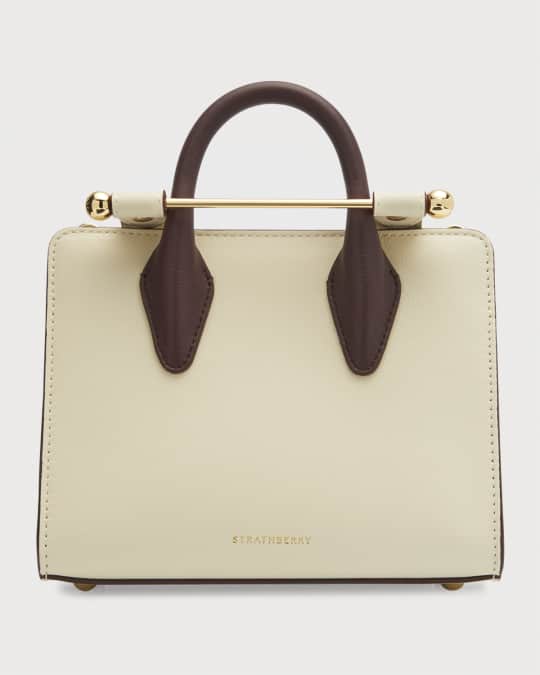 The Strathberry Nano Tote - Top Handle Leather Mini Tote Bag - Cream