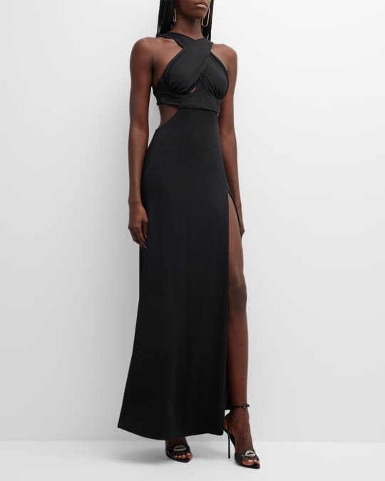 Dundas Gena Corset Cutout Crossover-Neck Gown | Neiman Marcus