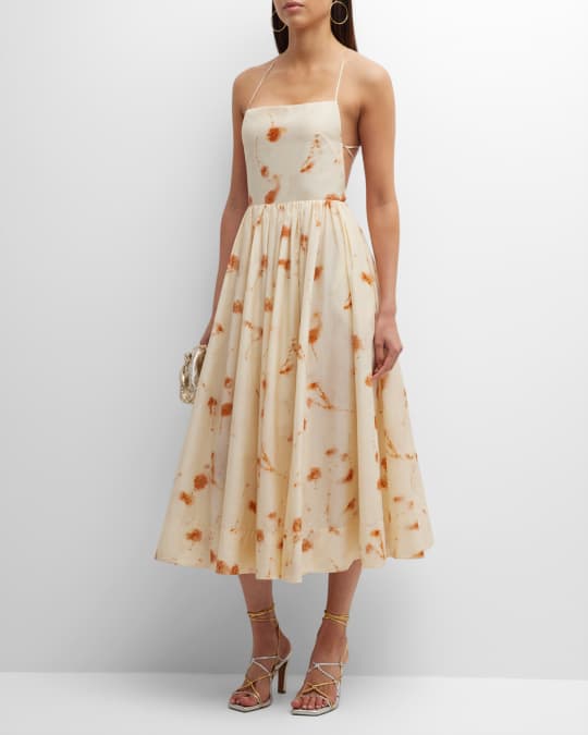 Jason Wu Strappy Floral-Print Apron Midi Dress | Neiman Marcus