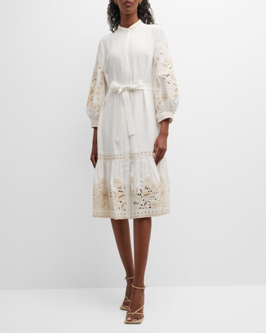 Kobi Halperin Denali Floral-Embroidered Eyelet Midi Dress | Neiman Marcus
