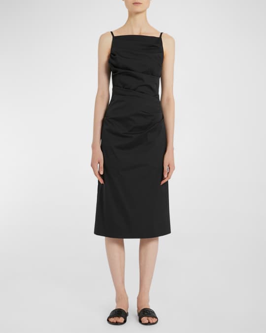 Marella Filing Square-Neck Ruched Poplin Midi Dress | Neiman Marcus