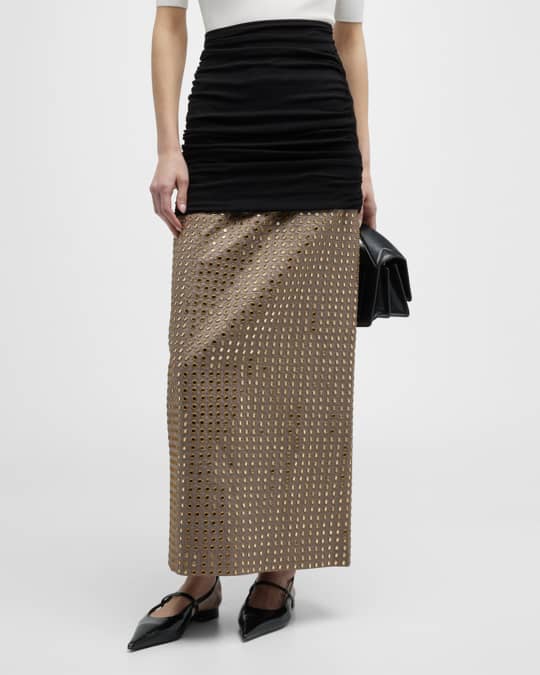 Mirror Embellished A Line Maxi Skirt