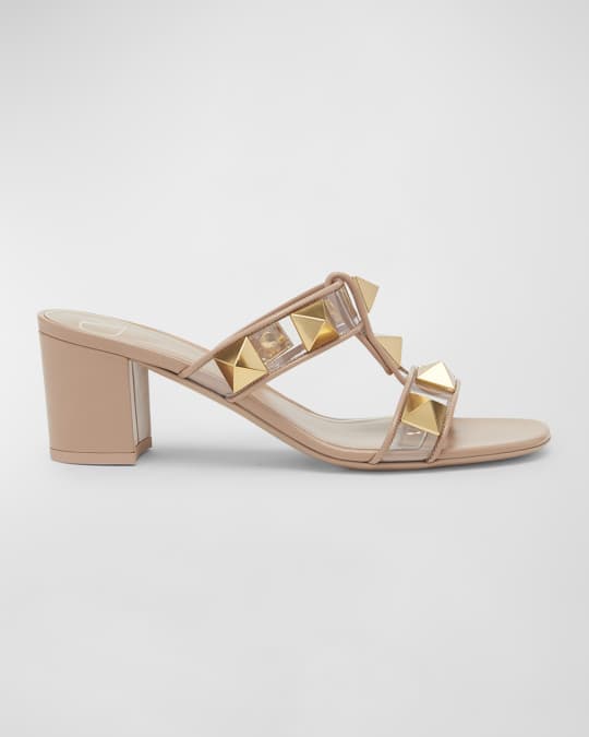 Valentino Garavani Roman Stud Clear Heeled Sandals | Neiman Marcus