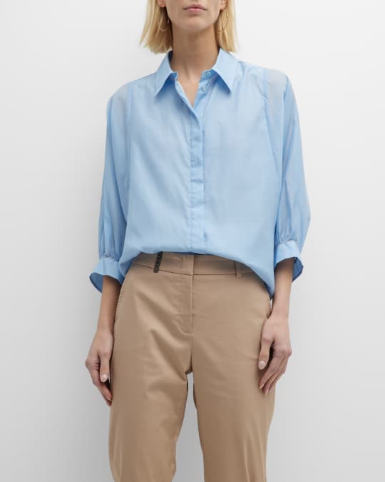 Button-Down 3/4-Sleeve Organdy Shirt