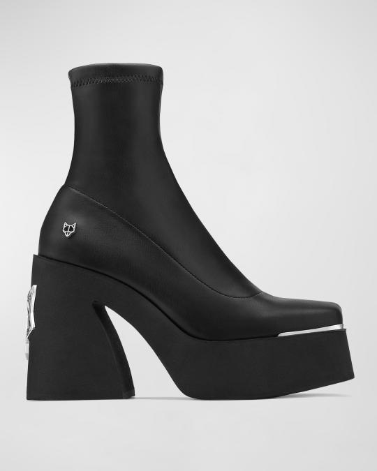 Naked Wolfe Illuminate Stretch Square-Toe Platform Booties