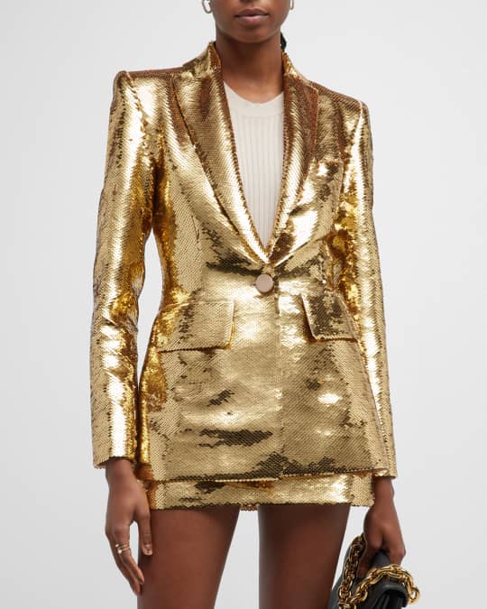 slim fit dress slacks GLISTENIN IN GOLD BLAZER DRESS – AKIRA main image 0