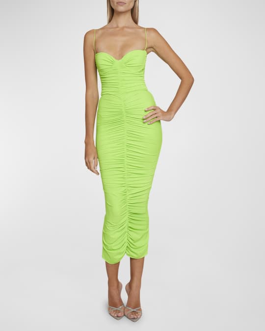 Alex Perry Everett Ruched Bustier Midi Dress | Neiman Marcus