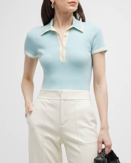 Alice + Olivia Pia Button-Front Knit Short-Sleeve Polo | Neiman Marcus