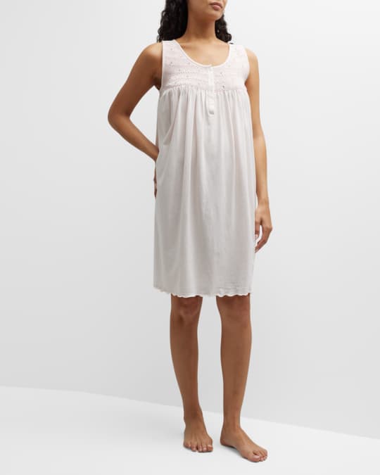 P Jamas Catalina Sleeveless Smocked Cotton Nightgown Neiman Marcus