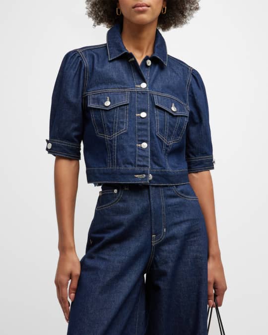 Veronica Beard Raina Short-sleeved Denim Jacket in Blue