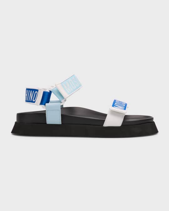 Moschino Men's Logo Grip Strap Leather Sandals | Neiman Marcus
