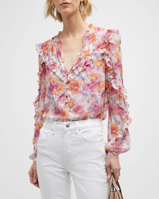 Veronica Beard Abra Floral Ruffle Blouse Neiman Marcus