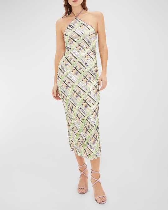 knee length dresses for ladies Veronica Gown Green Sequins Long Dress with Sheer Skirt Medium / Navy