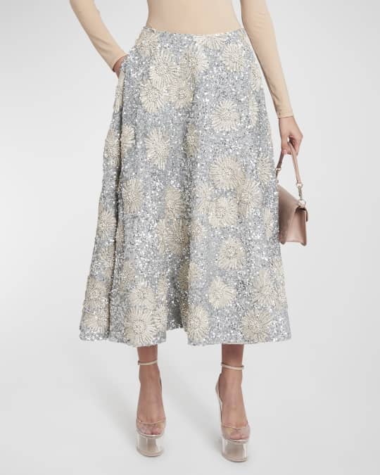 Valentino Garavani Organza Embellished Midi Skirt with Floral Embroidery Neiman Marcus