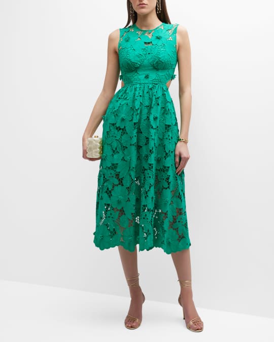 Self-Portrait Sleeveless 3D Cotton Lace Midi Dress | Neiman Marcus