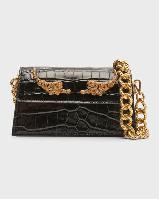 Roberto Cavalli Tiger Croc-Embossed Chain Shoulder Bag Neiman Marcus