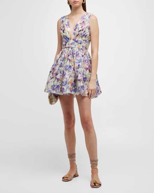 knee length dresses for ladies Zimmerman Pleated Mini Dress Lapis  blueandcream