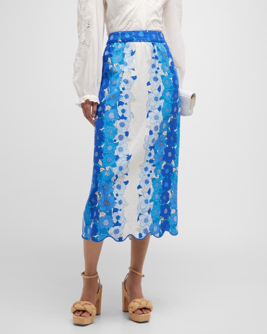 Farm Rio Flower Stripes Midi Skirt | Neiman Marcus