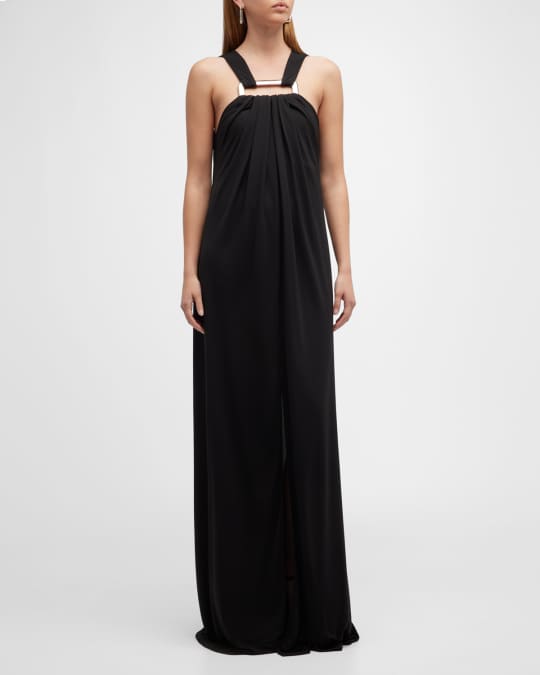 Michael Kors Collection Gathered Necklace Sleeveless Crepe Jersey Gown ...