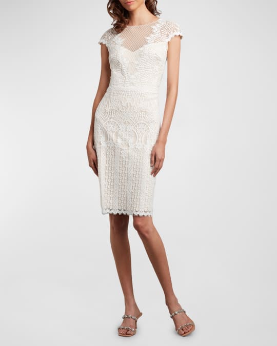 Tadashi Shoji Embroidered Cap Sleeve Illusion Dress Neiman Marcus