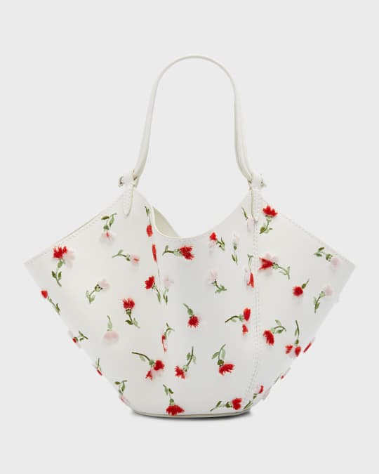 Lotus Mini Flower-Print Leather Bucket Bag