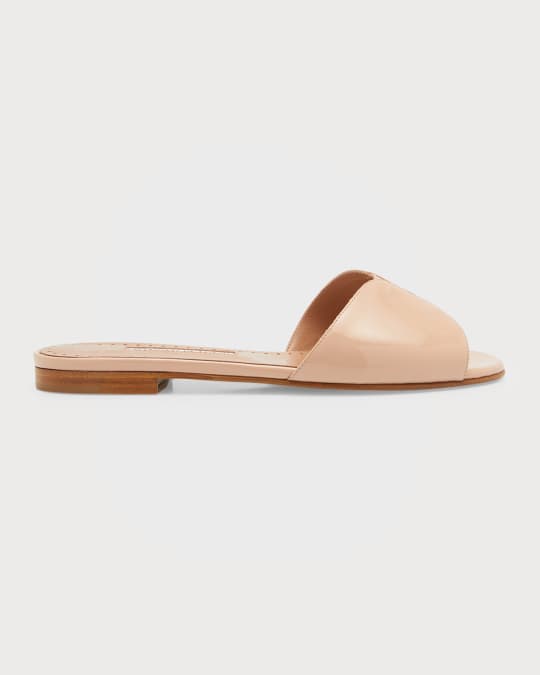 Manolo Blahnik Houramu Patent Flat Slide Sandals Neiman Marcus