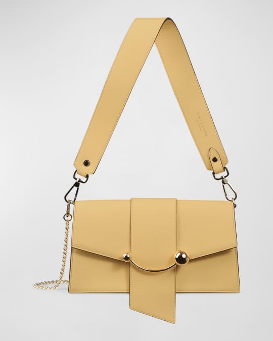 Strathberry Box Crescent Flap Leather Crossbody Bag Gold