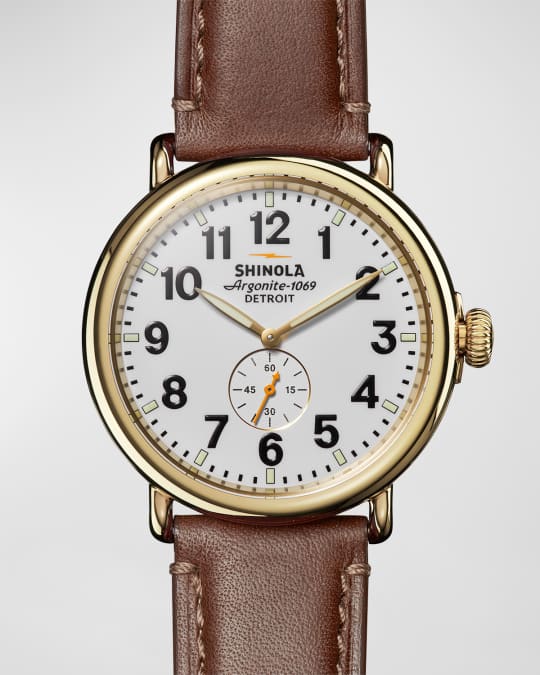 Men's The Runwell Leather Strap Watch, 47mm