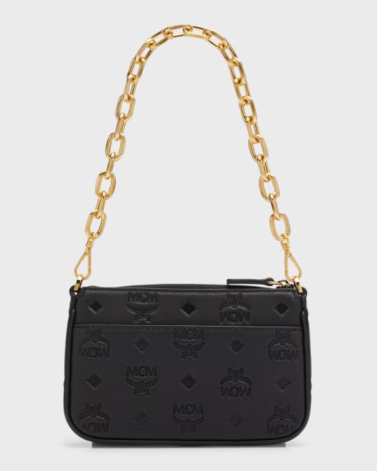 MCM Mini Aren Monogram Leather Pouch in Black