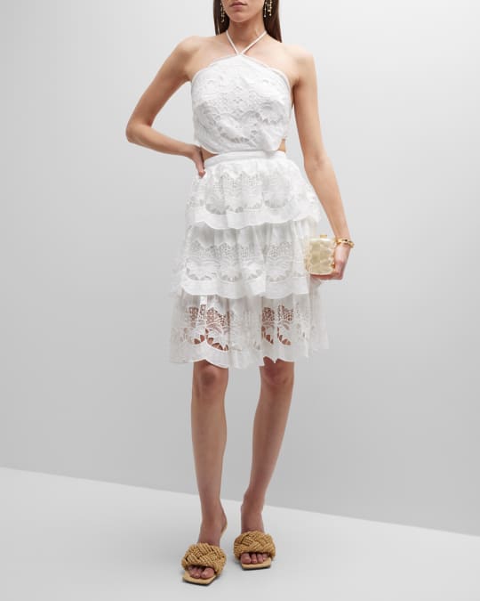 Richelieu Lace Tiered Halter Midi Dress