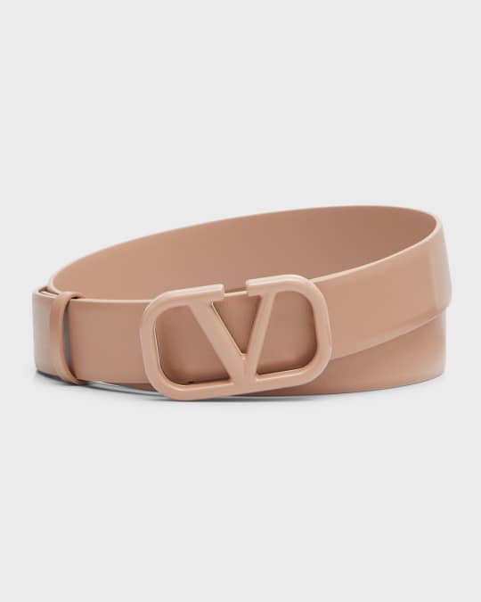 Valentino Garavani Lacquered V-Logo Leather Belt | Neiman Marcus