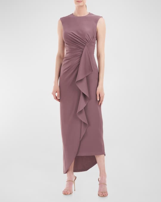 Kay Unger New York Sleeveless Ruched Ruffle Maxi Dress Neiman Marcus