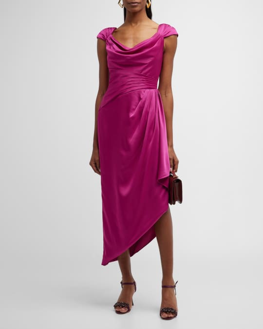 Ellery Pleated Cowl Neck Cap Sleeve Dress