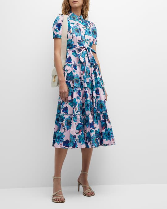 Diane von Furstenberg Queena Tiered Floral-Print Shirtdress | Neiman Marcus
