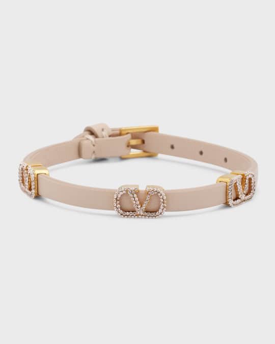 Valentino Garavani Strass V-Logo Signature Leather Bracelet