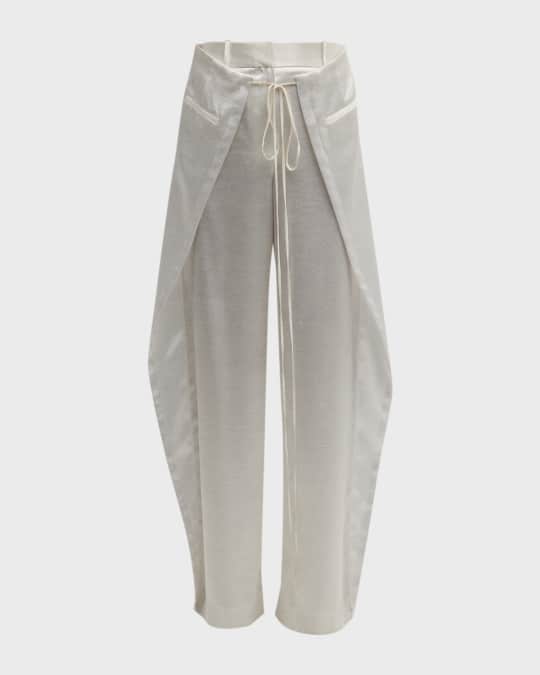 Metallic Front Flap Wide Leg Crepe Pants